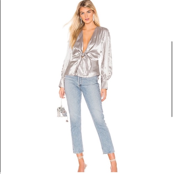 Bardot silver tie satin blouse - Picture 3 of 4